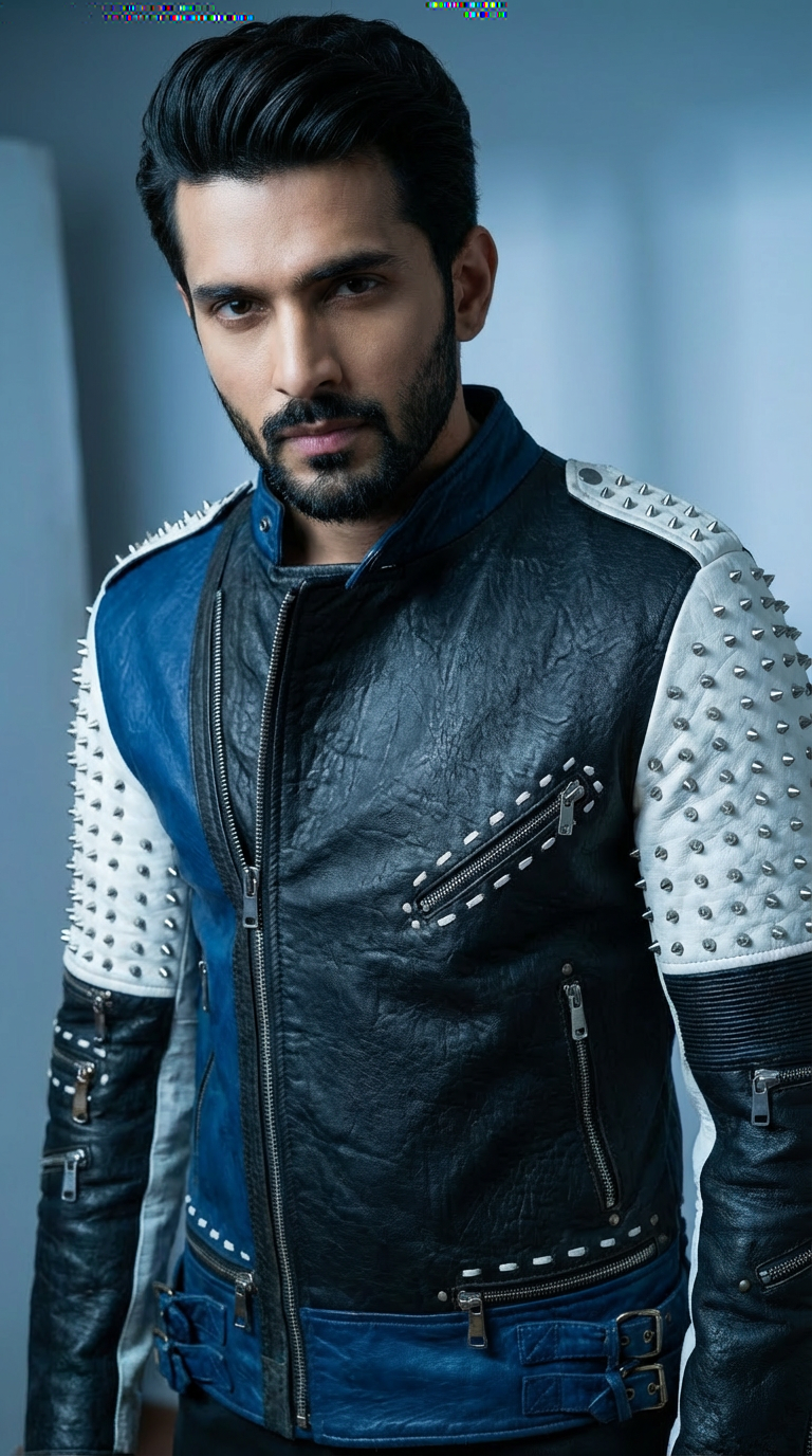 VAKI STUDDED CONTRAST LEATHER JACKET