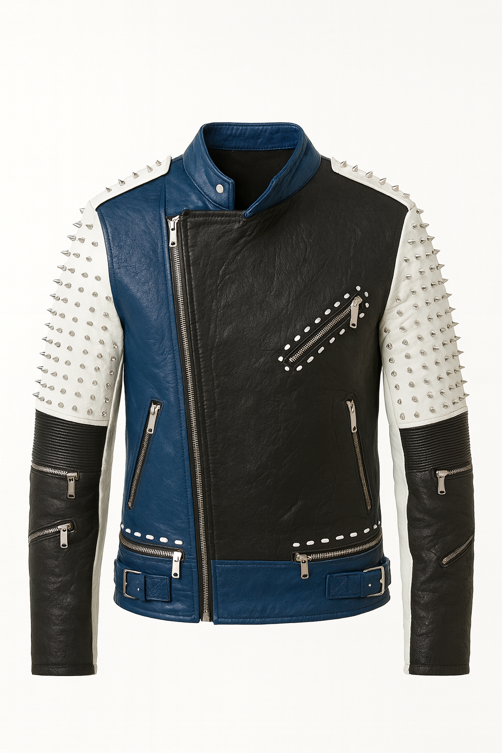 VAKI STUDDED CONTRAST LEATHER JACKET