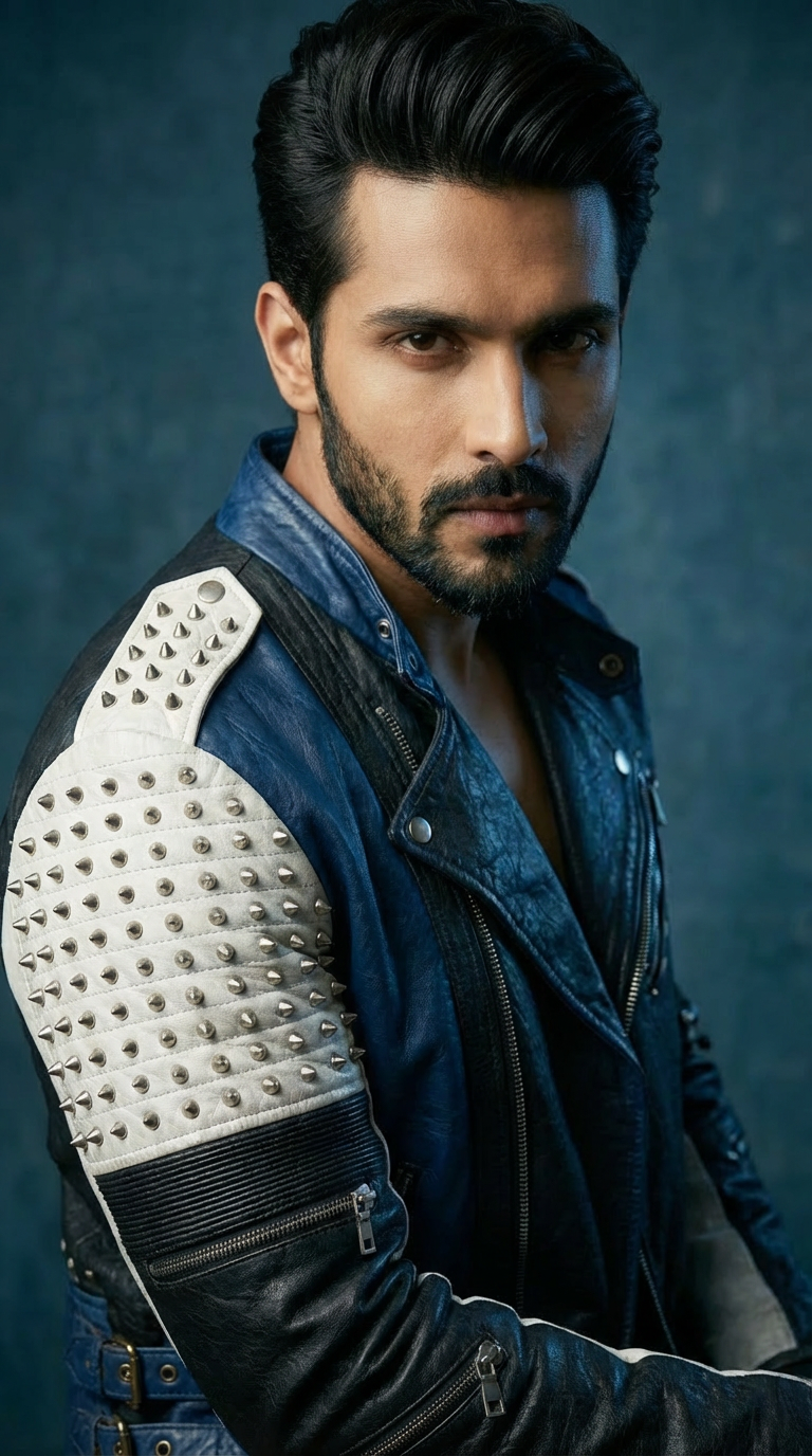 VAKI STUDDED CONTRAST LEATHER JACKET