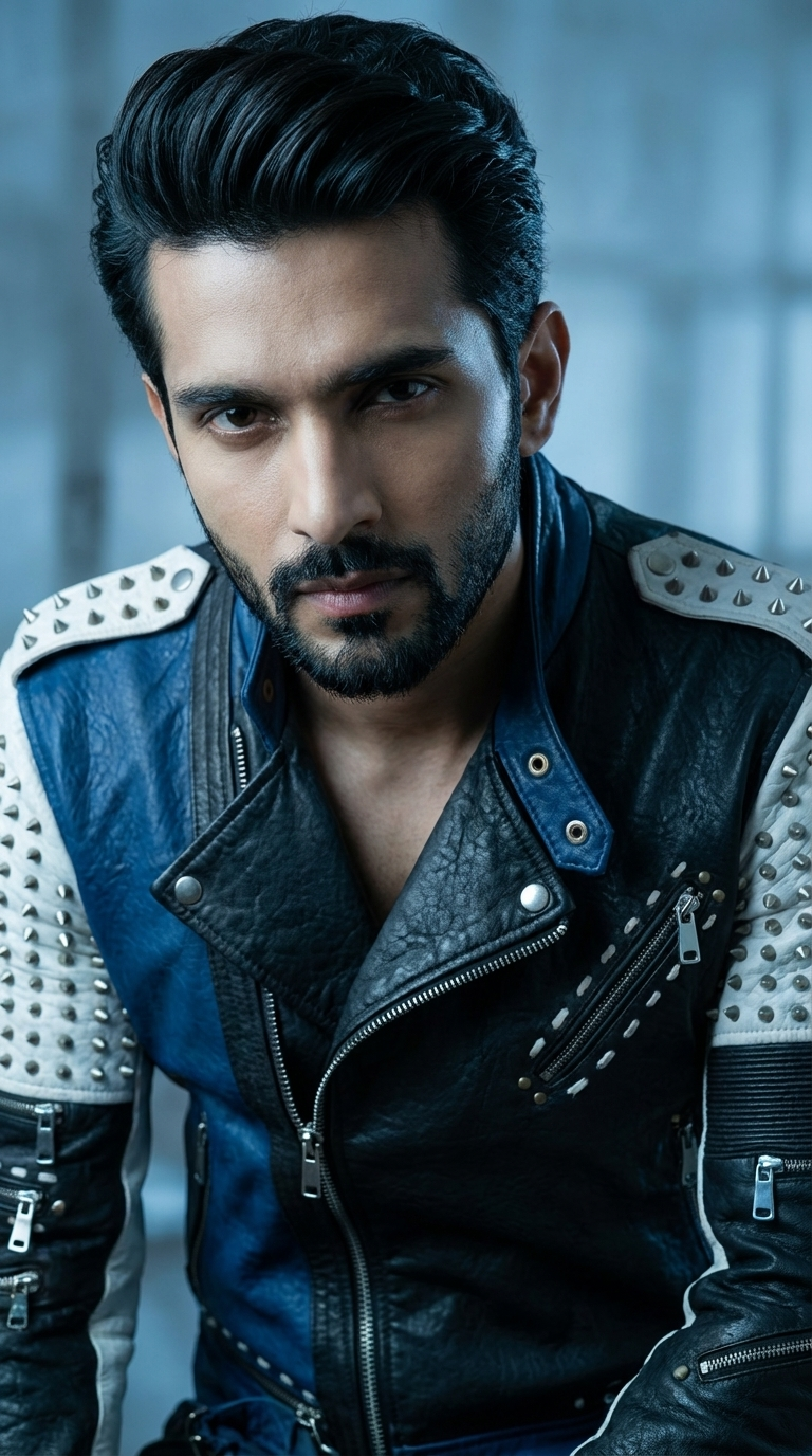 VAKI STUDDED CONTRAST LEATHER JACKET